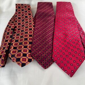 Barcelino Silk Ties LOT 3pc Hand Made Italy Geometric Red Blue Gold geometric